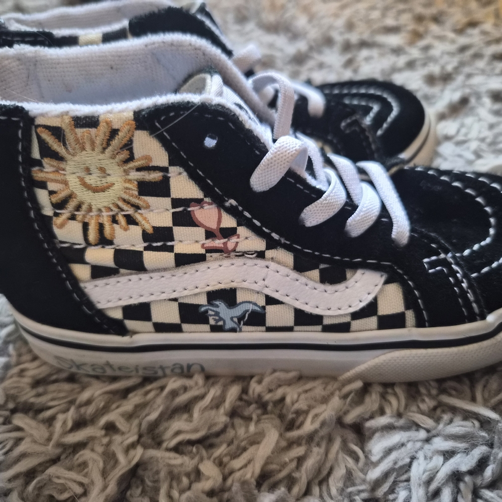 Vans Kids Black and White Checkered High-Tops with Embroidery